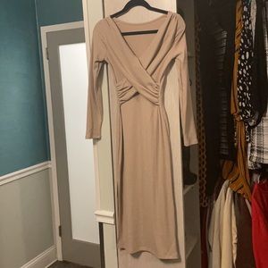 Astr Nude Ribbed Midi Dress